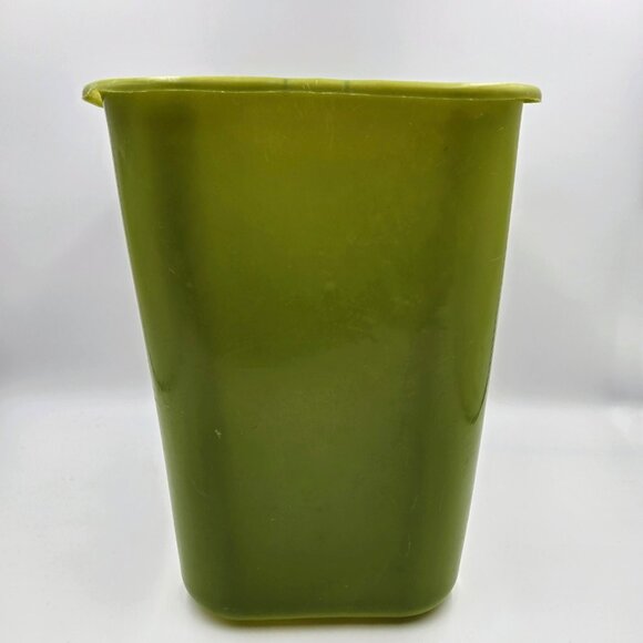 Vintage MCM Diamond Avocado Olive Green Plastic Wastebasket Garbage Trash Can - Picture 4 of 11